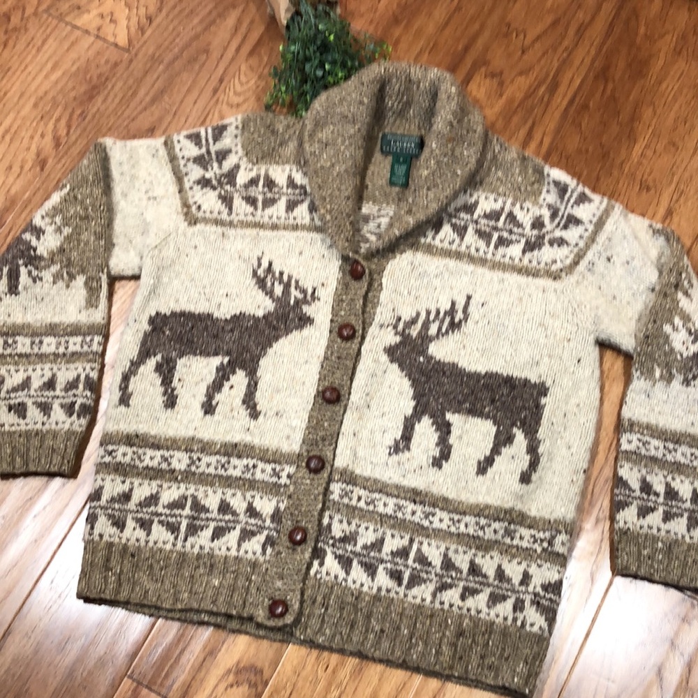 Vintage Ralph Lauren Hand Knit w/ Leather Buttons - Picture 2 of 16